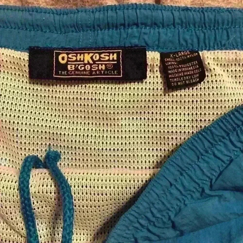OshKosh Bgosh Vintage Mens XL‎ Nylon Swim Trunks Teal Blue Mesh Lined Shorts